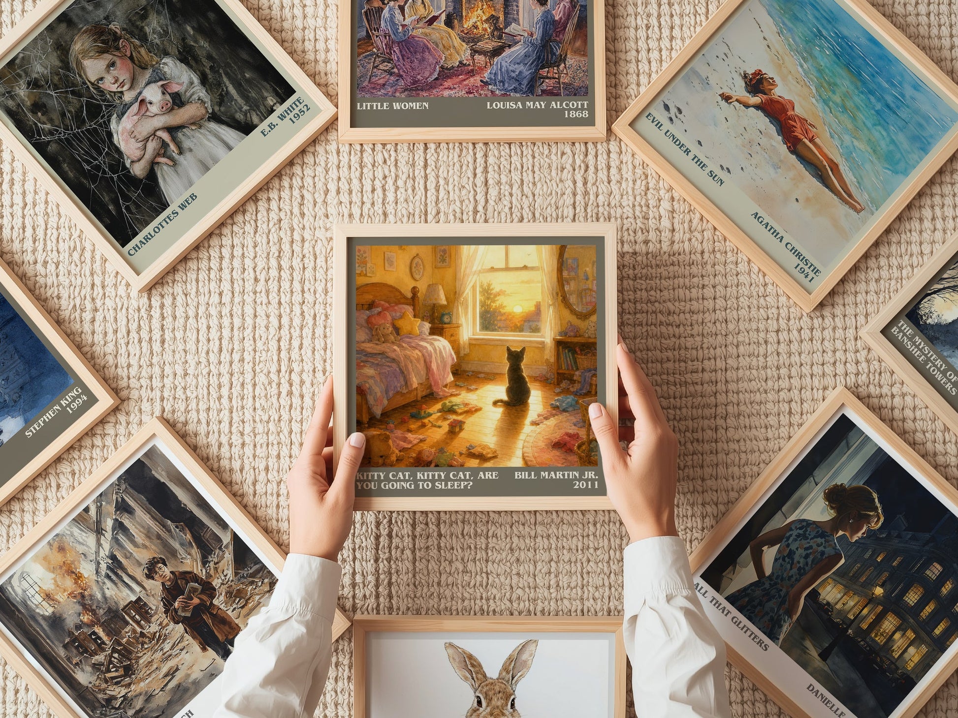 Kitty Cat, Kitty Cat, Are You Going To Sleep? literary book poster framed on wall – childrens wall art