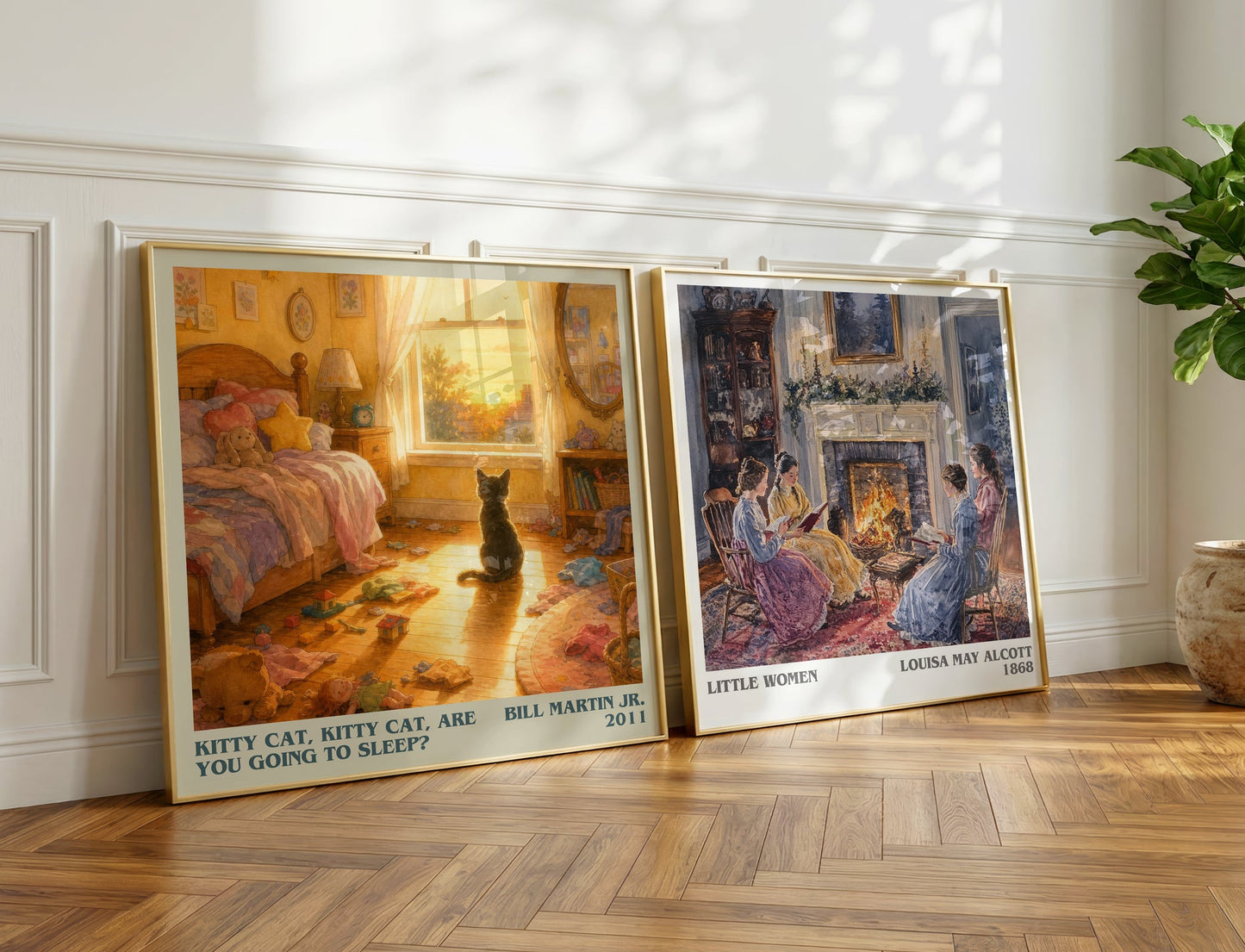 Kitty Cat, Kitty Cat, Are You Going To Sleep? literary print on bookshelf – Bill Martin Jr. fan gift