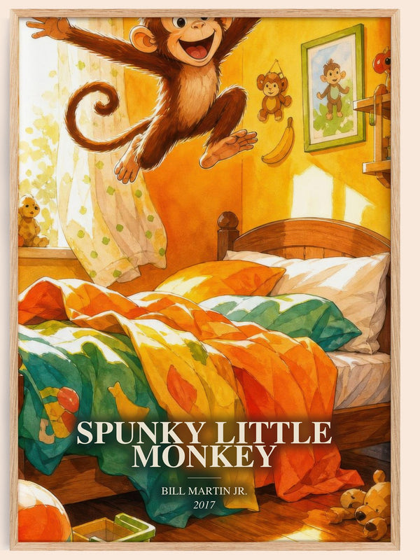 Spunky Little Monkey watercolour book poster by Bill Martin Jr. – framed literary art print