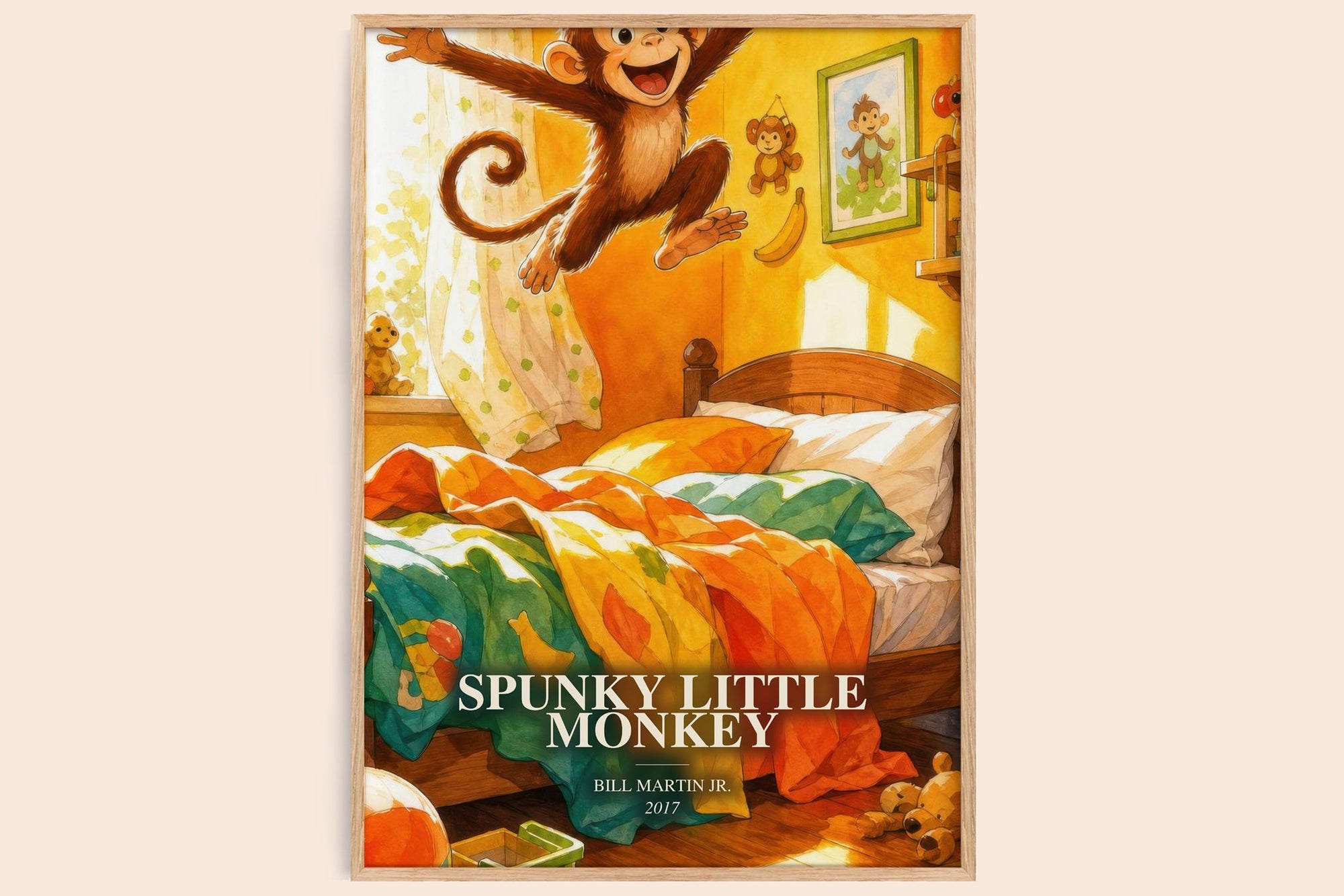 Spunky Little Monkey watercolour book poster by Bill Martin Jr. – framed literary art print