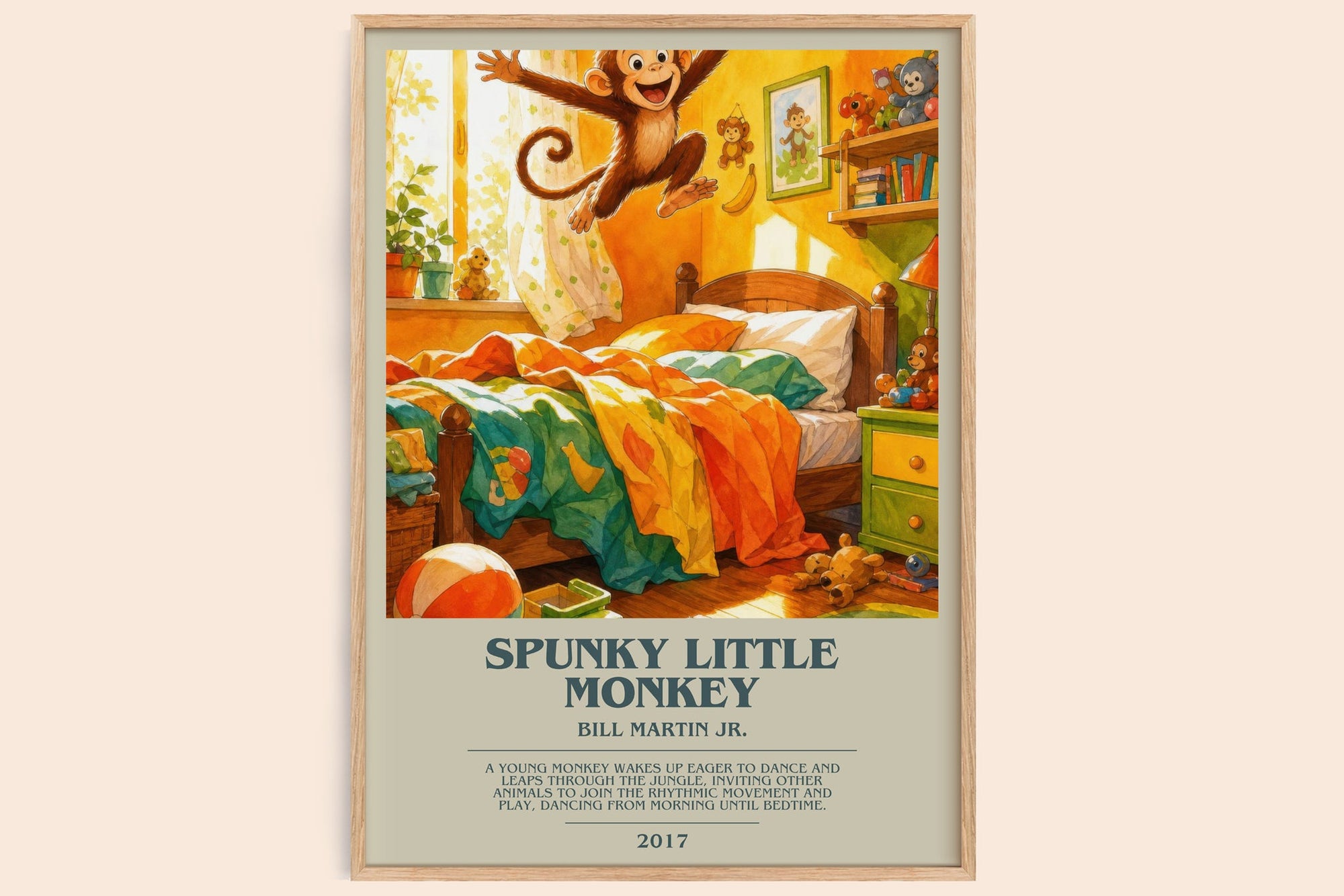Spunky Little Monkey bookish book poster by Bill Martin Jr. – framed literary art print
