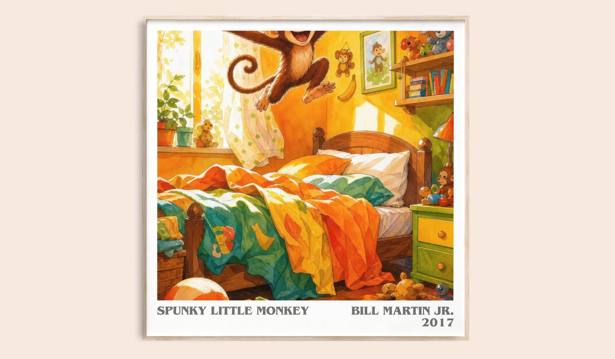 Spunky Little Monkey literary book poster by Bill Martin Jr. – framed literary art print