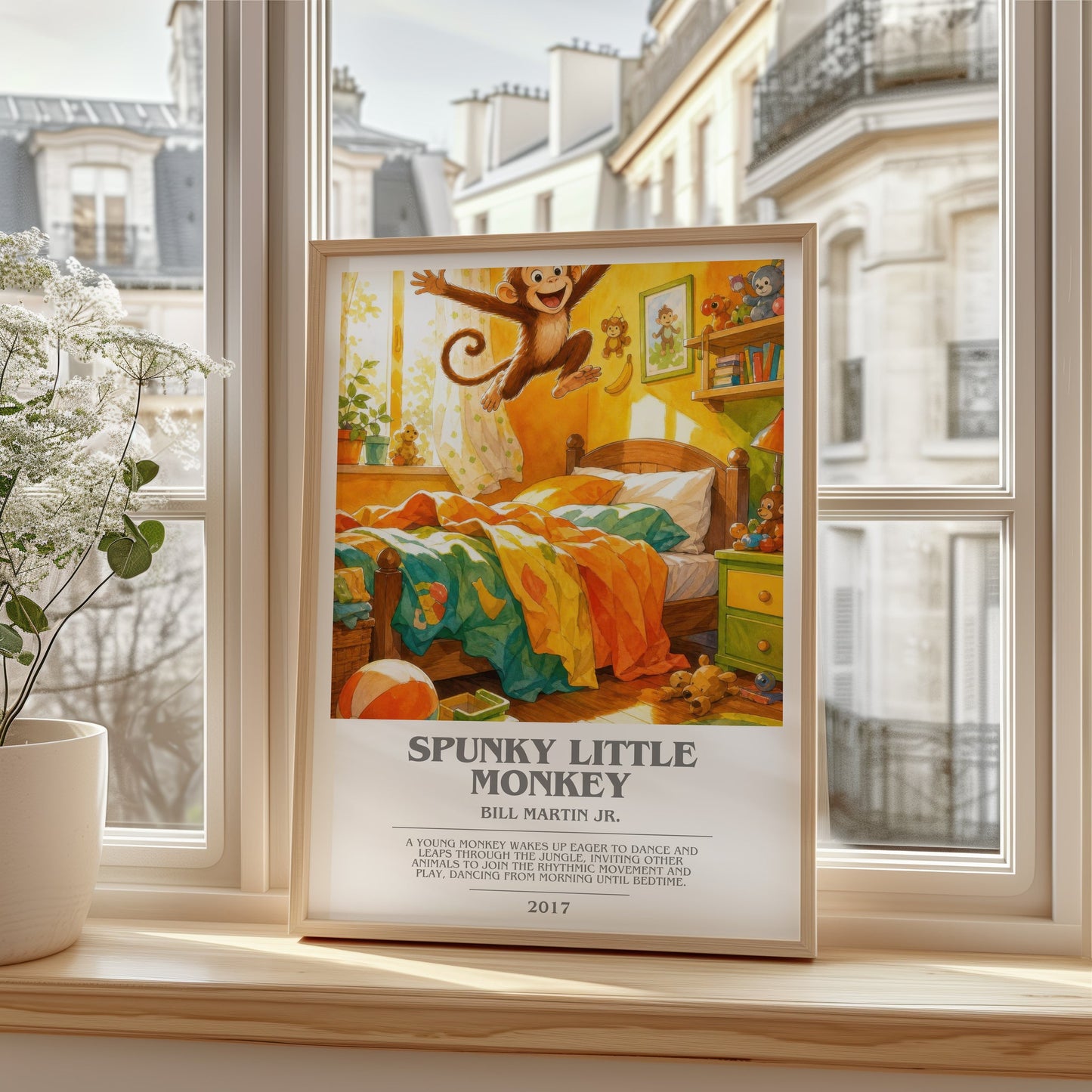 Spunky Little Monkey bookish poster colour and style options – Bill Martin Jr. book art