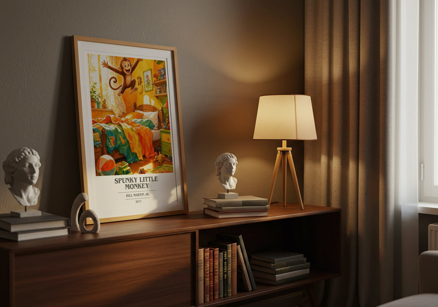 Spunky Little Monkey book cover book poster framed on wall – childrens wall art