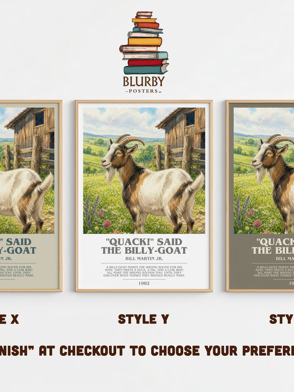 "Quack!" Said The Billy-Goat bookish print in frame leaning in hallway – childrens wall art