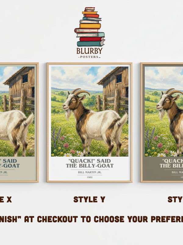 "Quack!" Said The Billy-Goat book cover print in frame leaning in hallway – childrens wall art