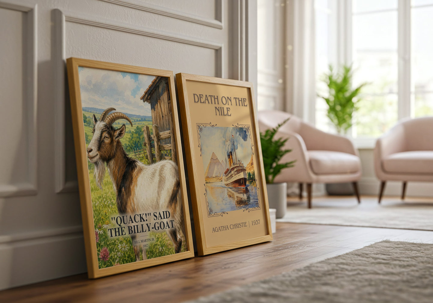 "Quack!" Said The Billy-Goat watercolour print framed by window – literary home decor