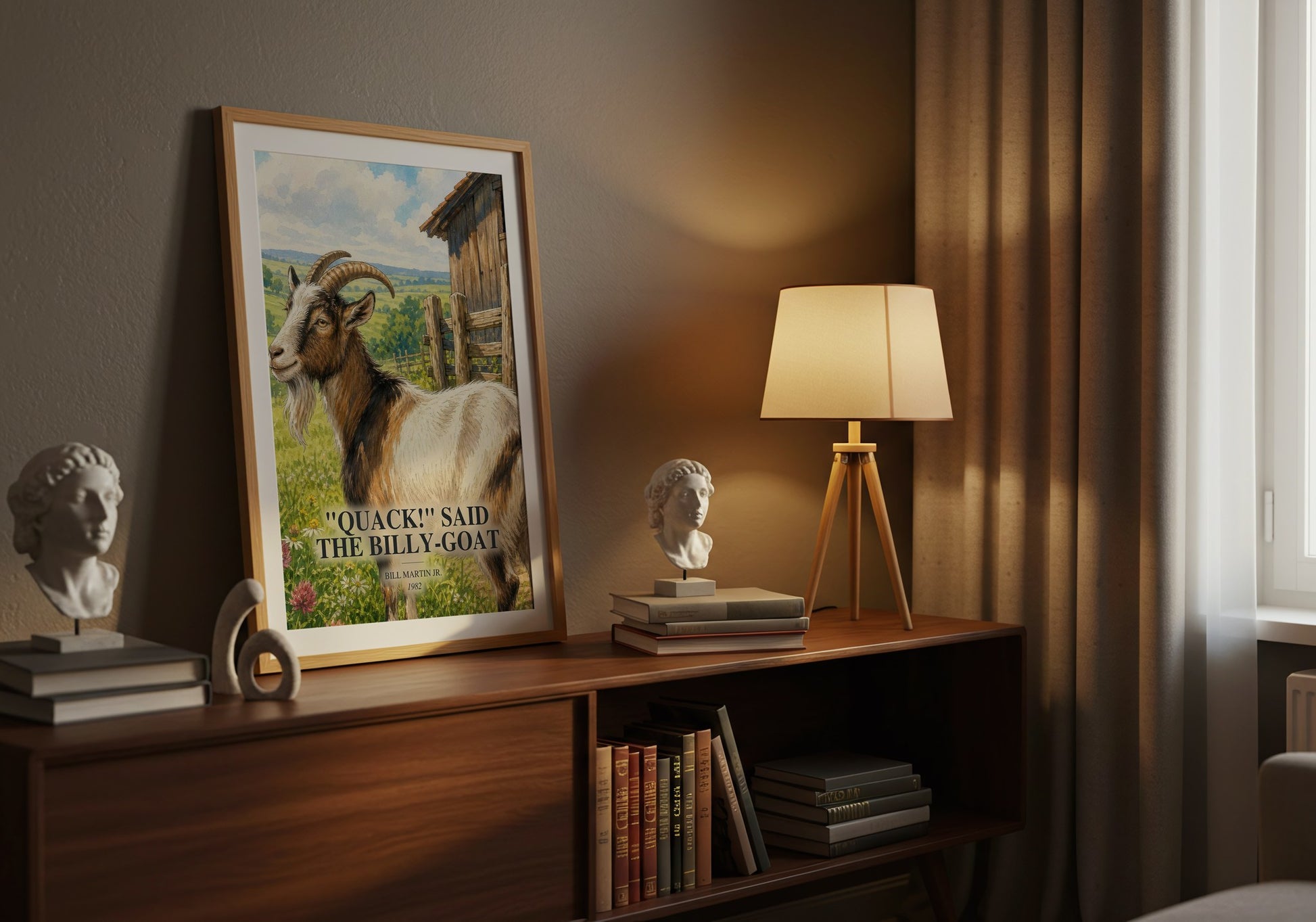 "Quack!" Said The Billy-Goat watercolour print on bookshelf – Bill Martin Jr. fan gift