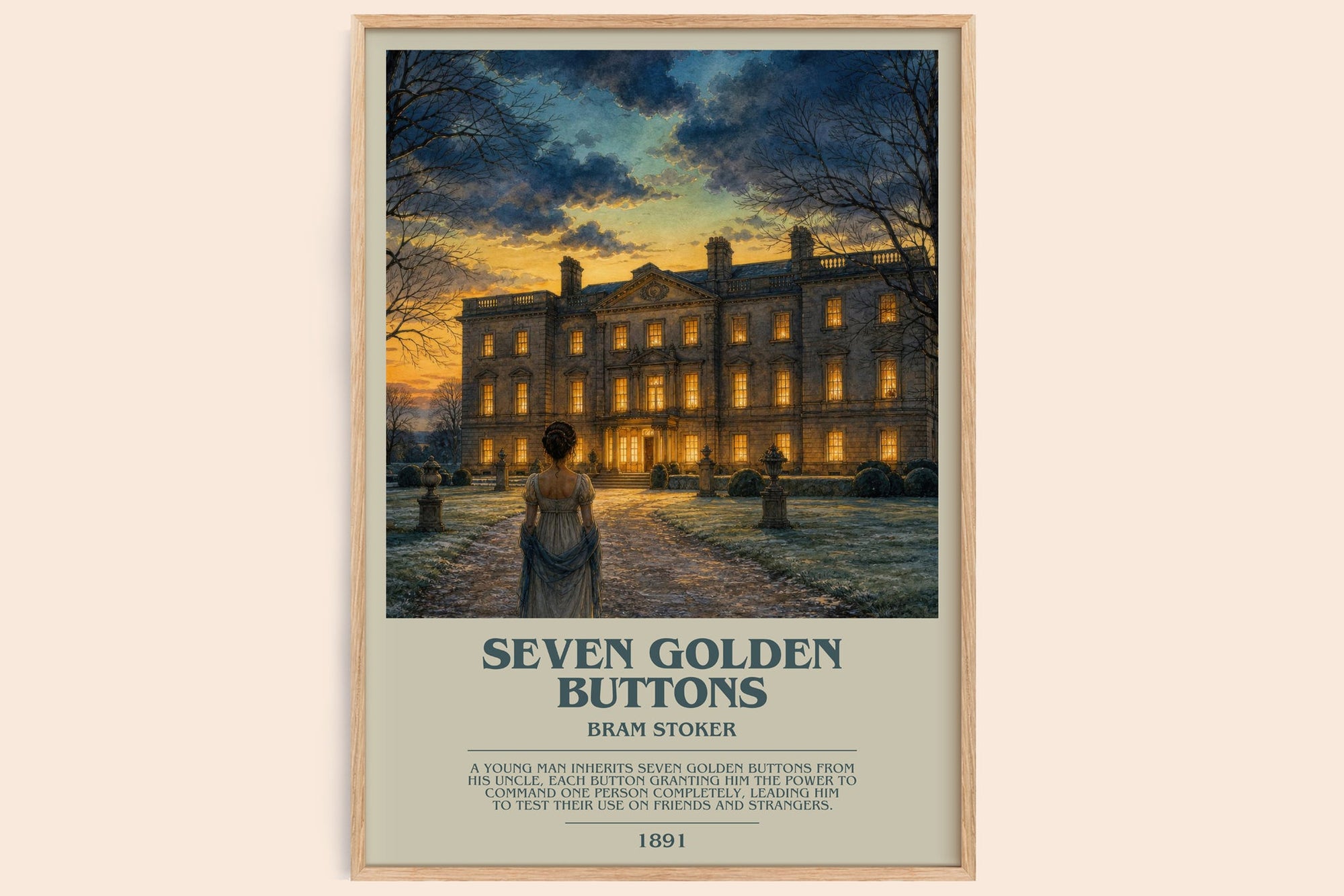 Seven Golden Buttons bookish book poster by Bram Stoker – framed literary art print