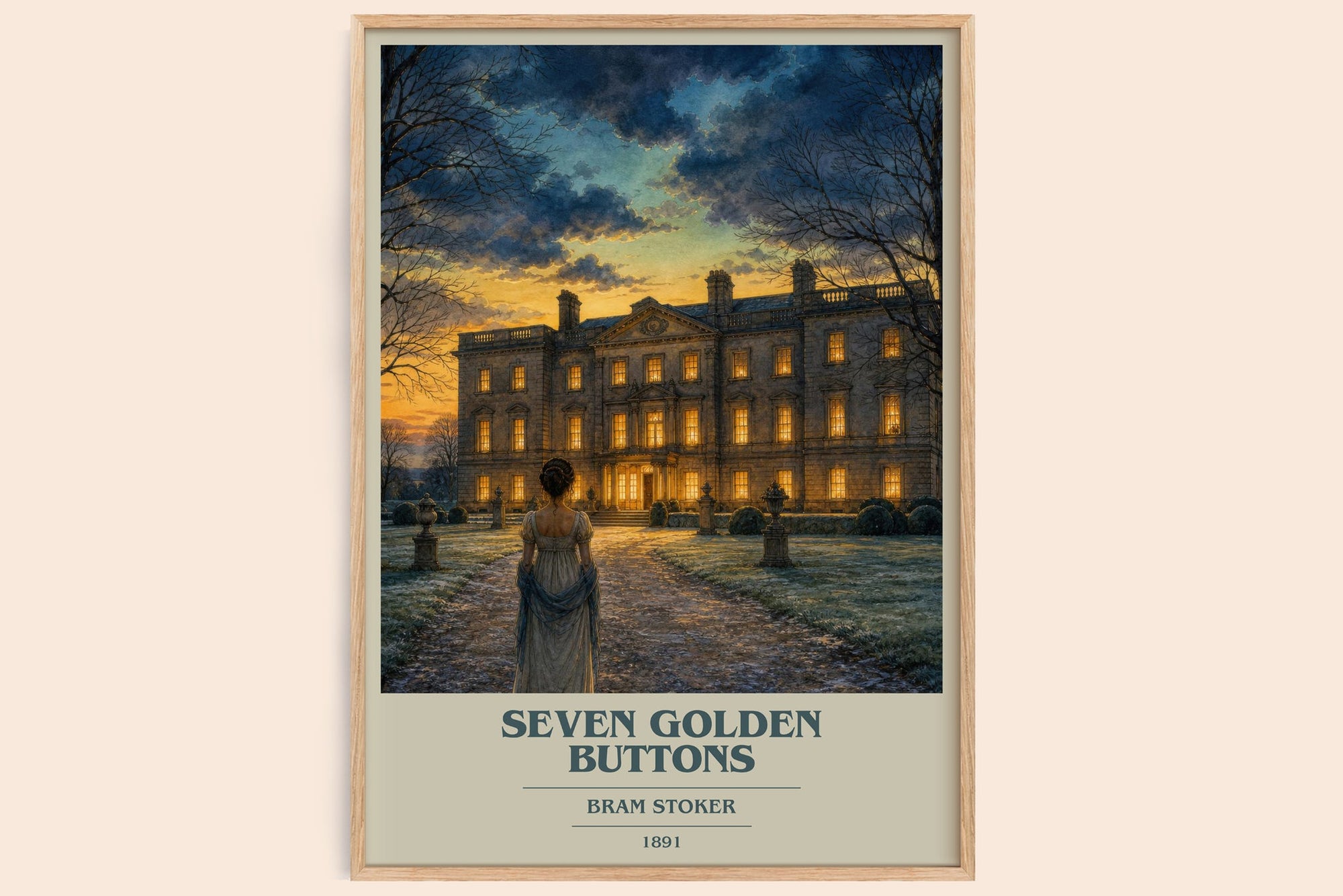 Seven Golden Buttons book cover book poster by Bram Stoker – framed literary art print