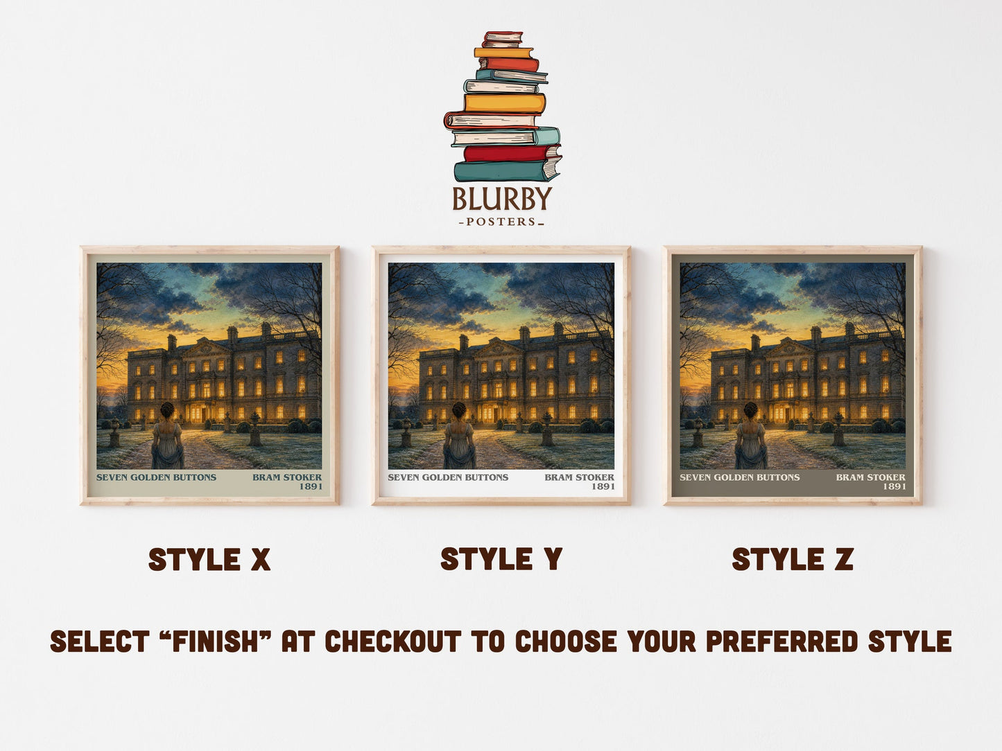 Seven Golden Buttons literary print in frame leaning in hallway – gothic wall art