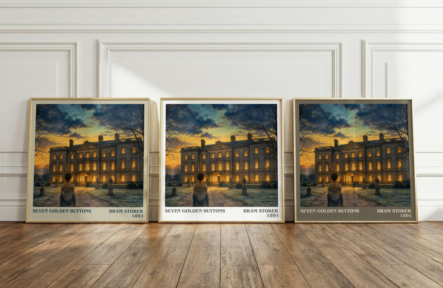 Seven Golden Buttons literary art print colour and style options – Bram Stoker book art