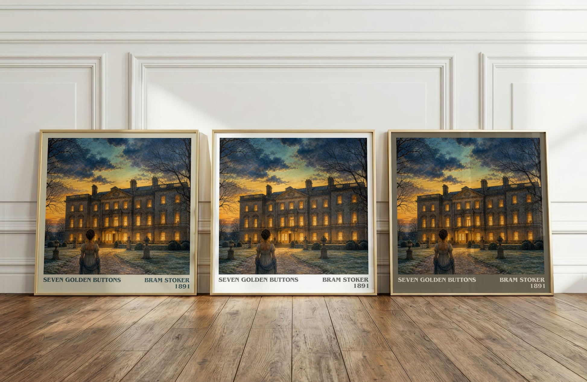 Seven Golden Buttons literary art print colour and style options – Bram Stoker book art