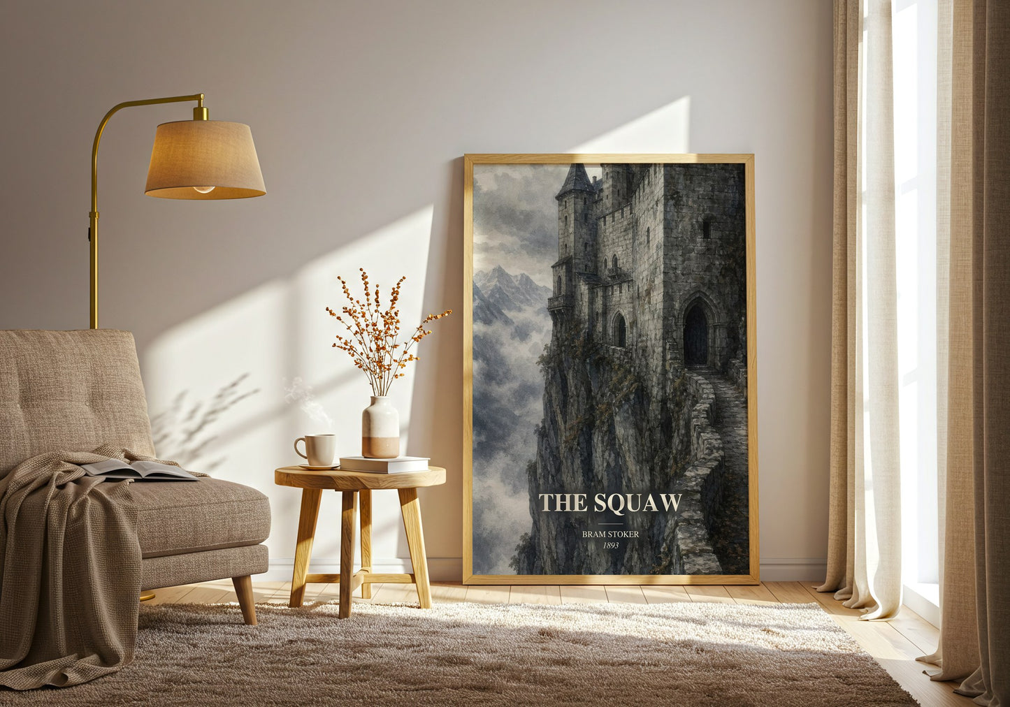The Squaw watercolour print in frame leaning in hallway – horror wall art