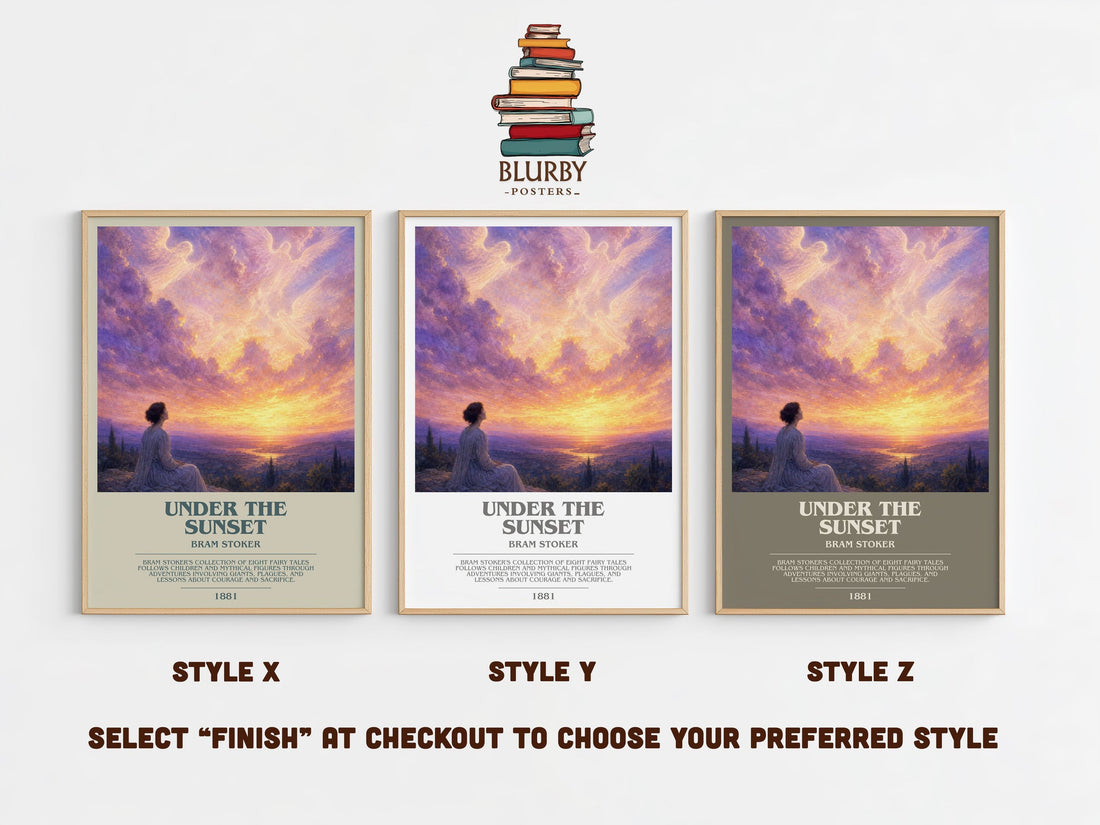 Under The Sunset bookish print in frame leaning in hallway – childrens wall art (mockup)