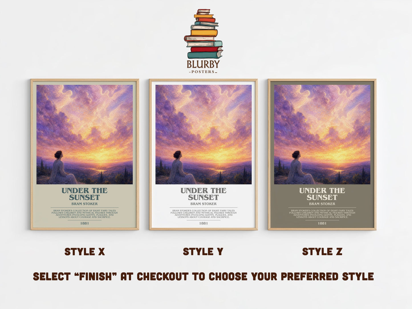 Under The Sunset bookish print in frame leaning in hallway – childrens wall art