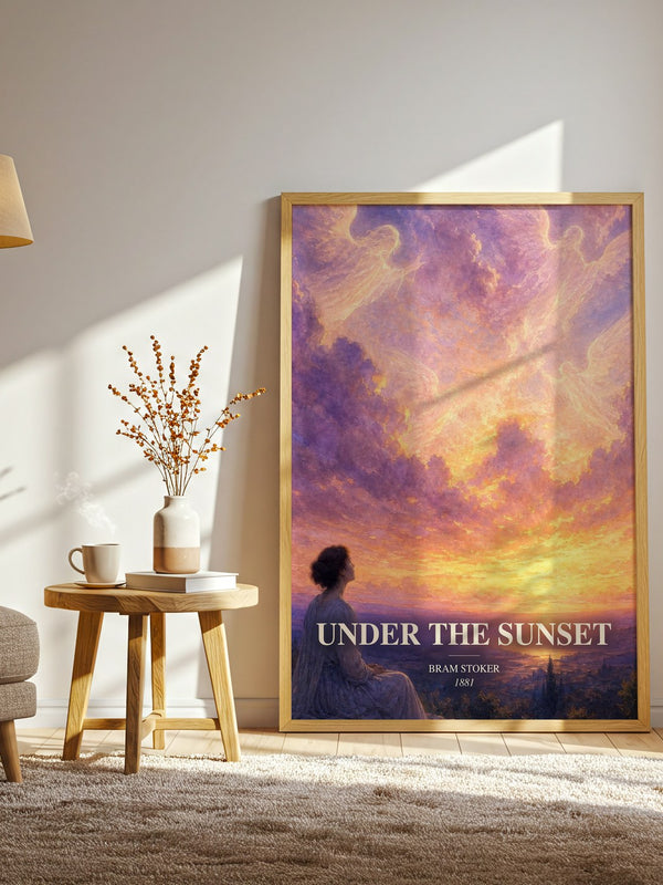 Under The Sunset watercolour print in frame leaning in hallway – childrens wall art