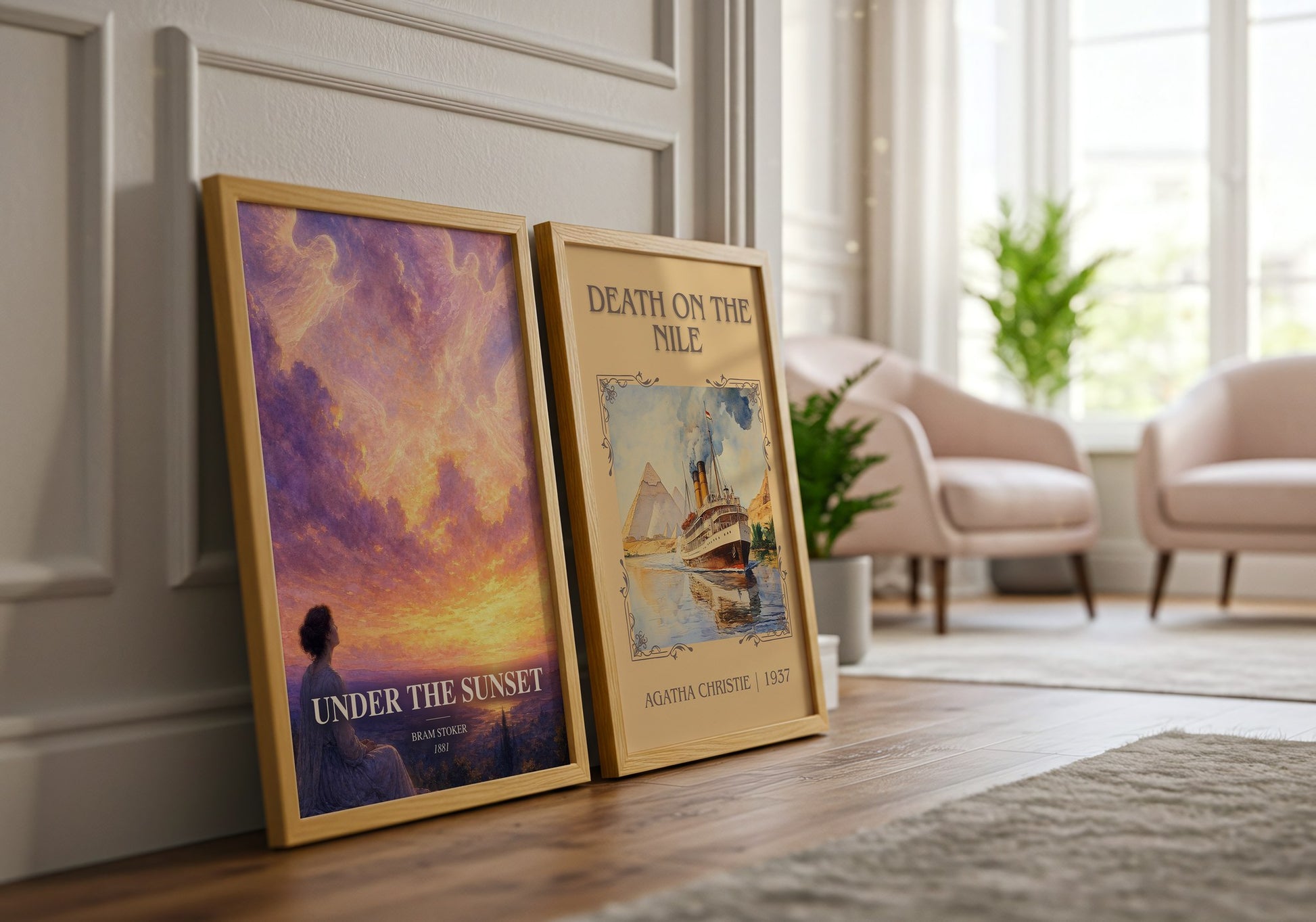 Under The Sunset watercolour print framed by window – literary home decor