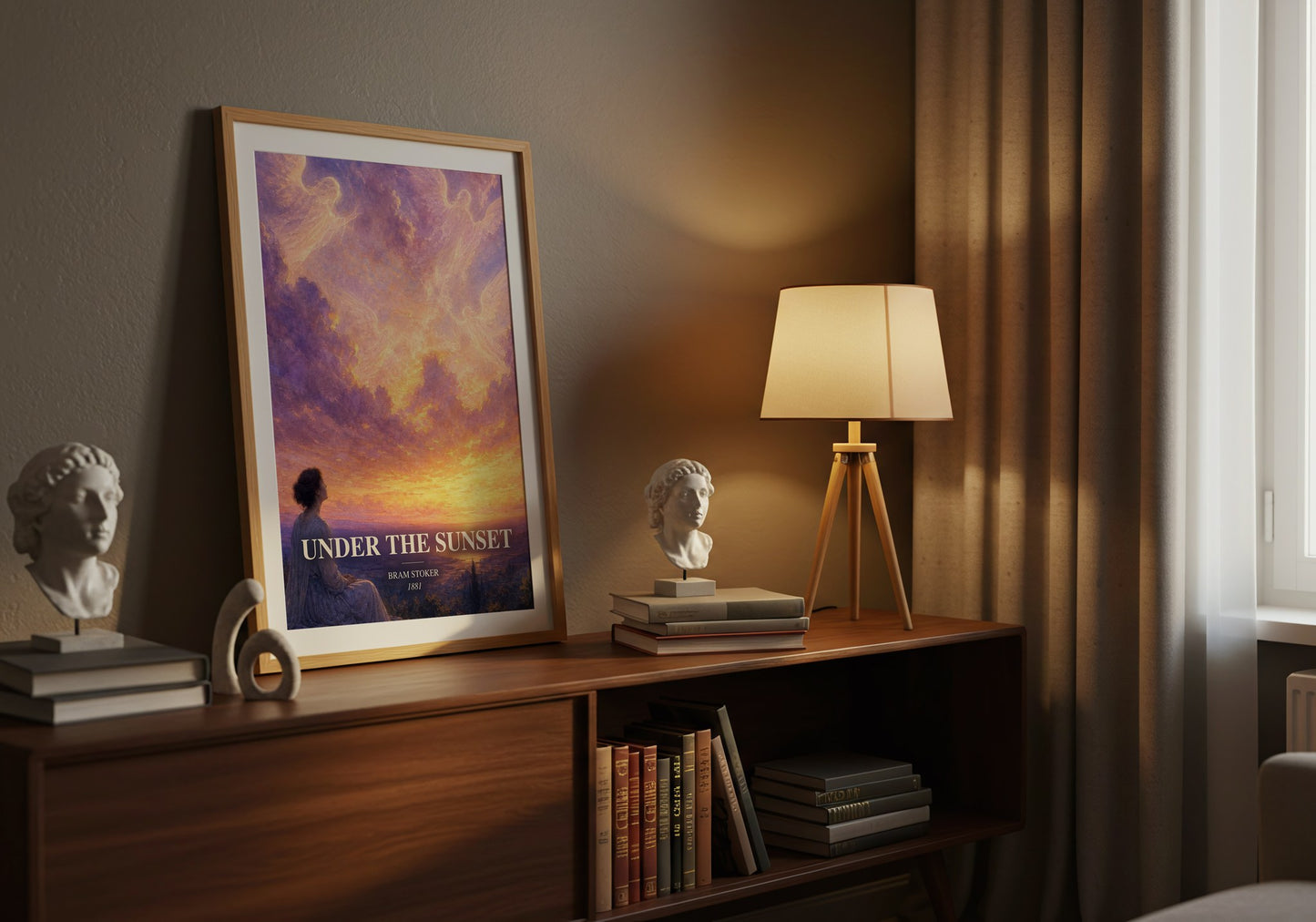 Under The Sunset watercolour print on bookshelf – Bram Stoker fan gift
