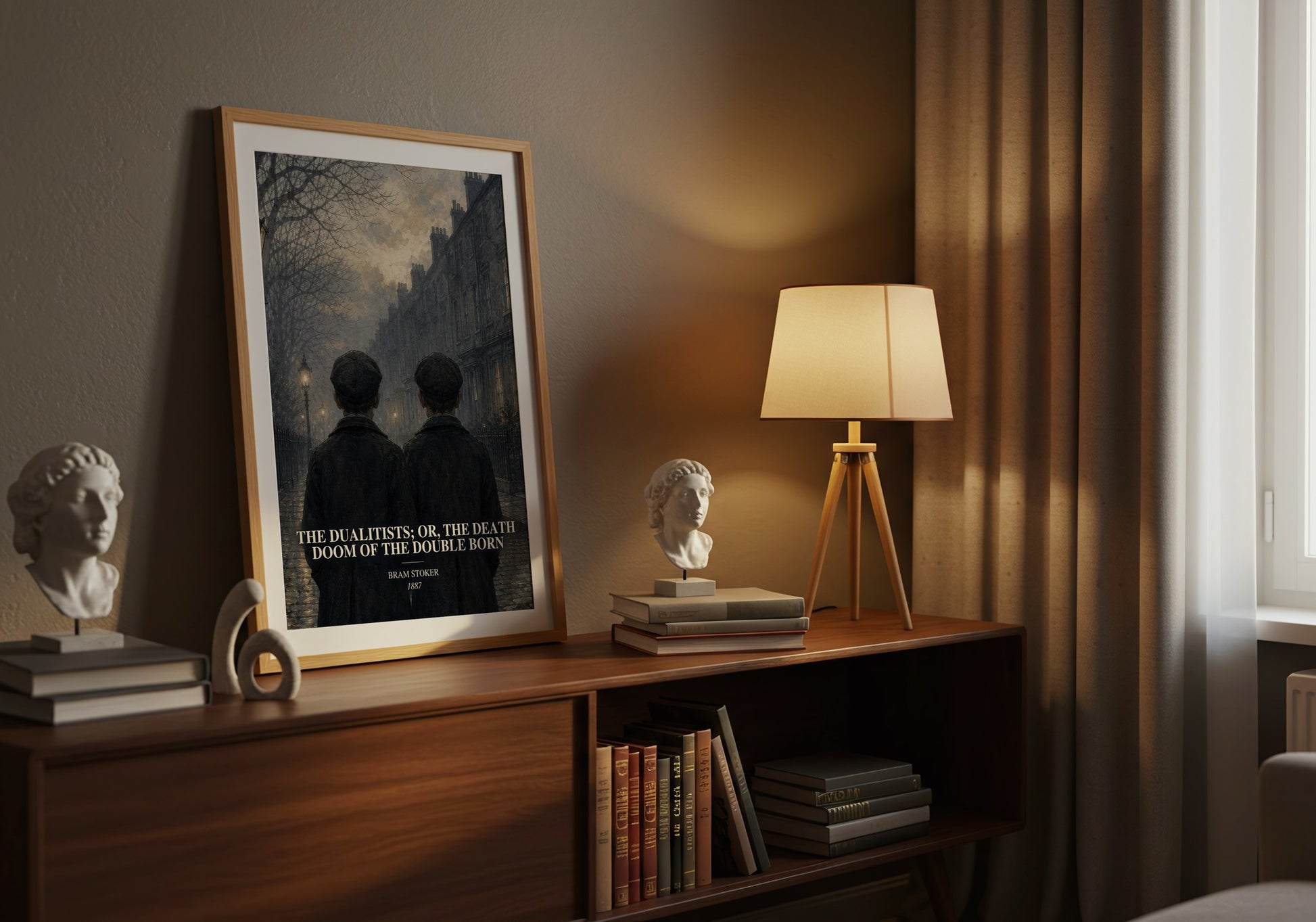 The Dualitists; Or, The Death Doom Of The Double Born watercolour print on bookshelf – Bram Stoker fan gift