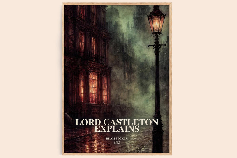 Lord Castleton Explains watercolour book poster by Bram Stoker – framed literary art print