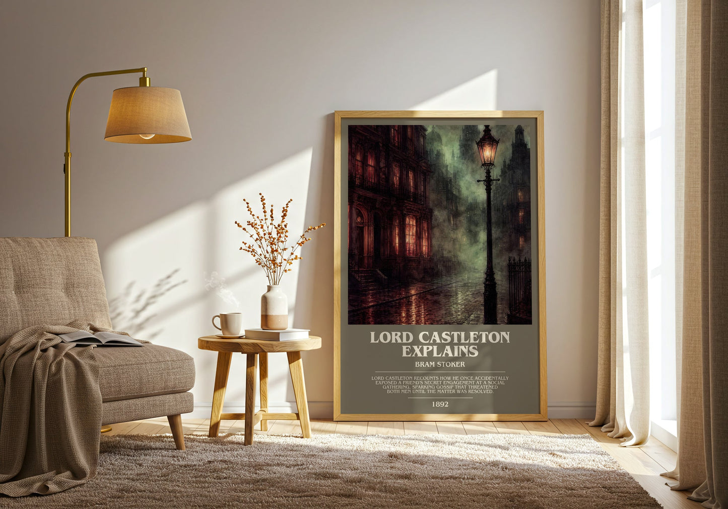 Lord Castleton Explains bookish print on bookshelf – Bram Stoker fan gift