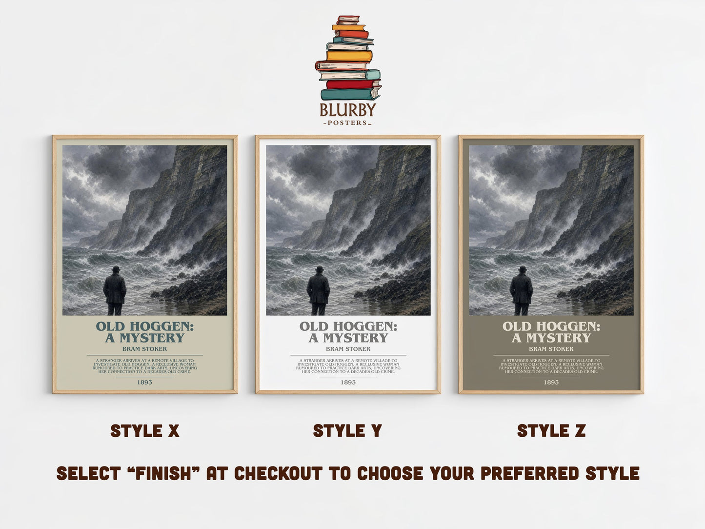 Old Hoggen: A Mystery bookish print in frame leaning in hallway – mystery wall art