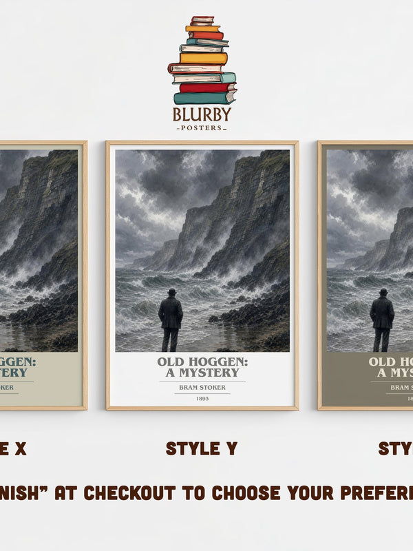 Old Hoggen: A Mystery book cover print in frame leaning in hallway – mystery wall art