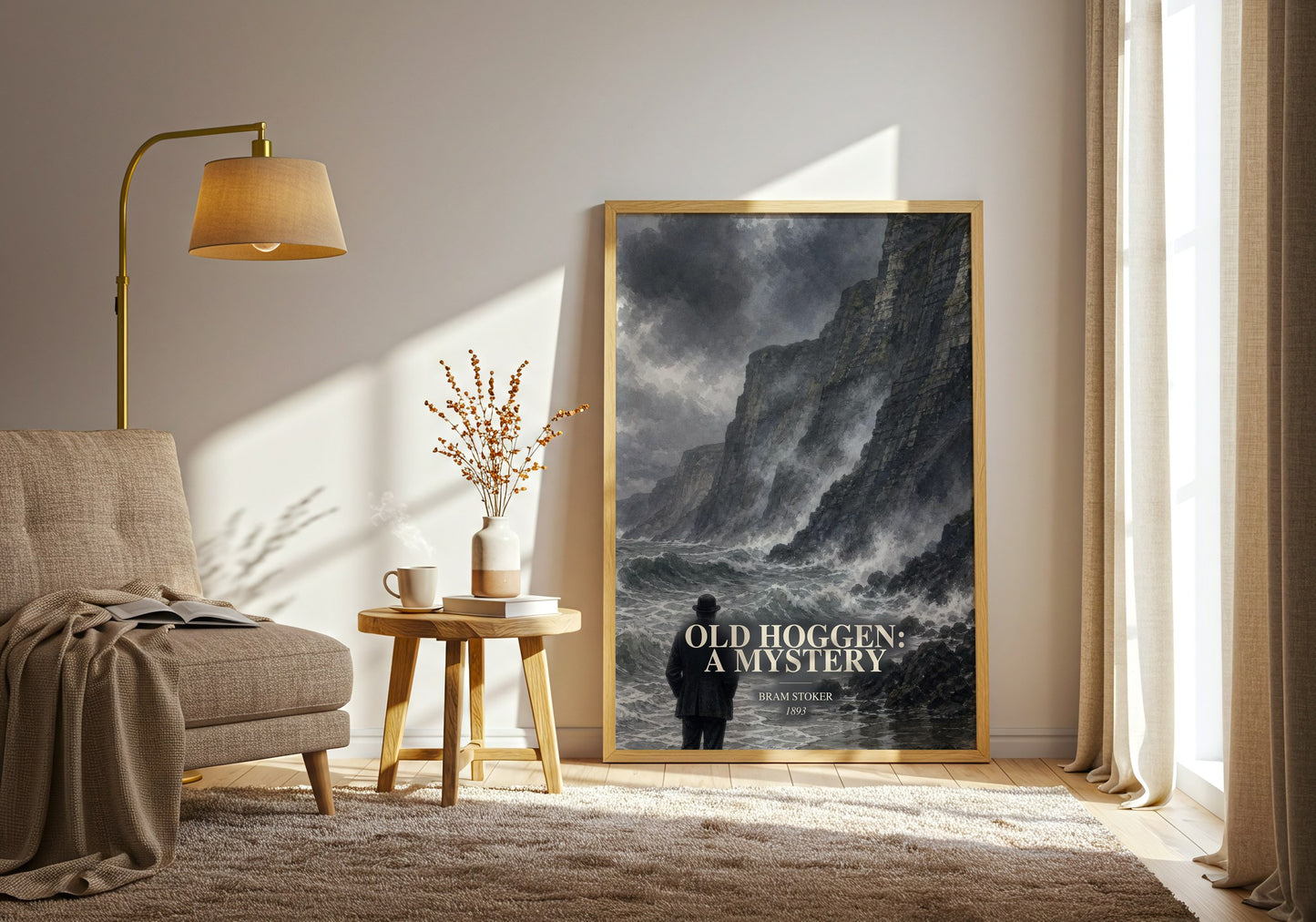 Old Hoggen: A Mystery watercolour print in frame leaning in hallway – mystery wall art