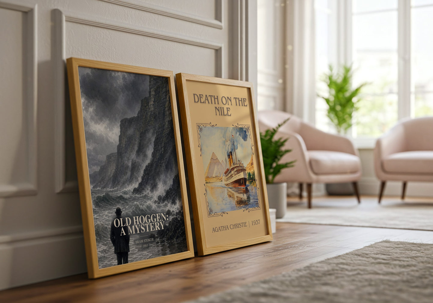 Old Hoggen: A Mystery watercolour print framed by window – literary home decor