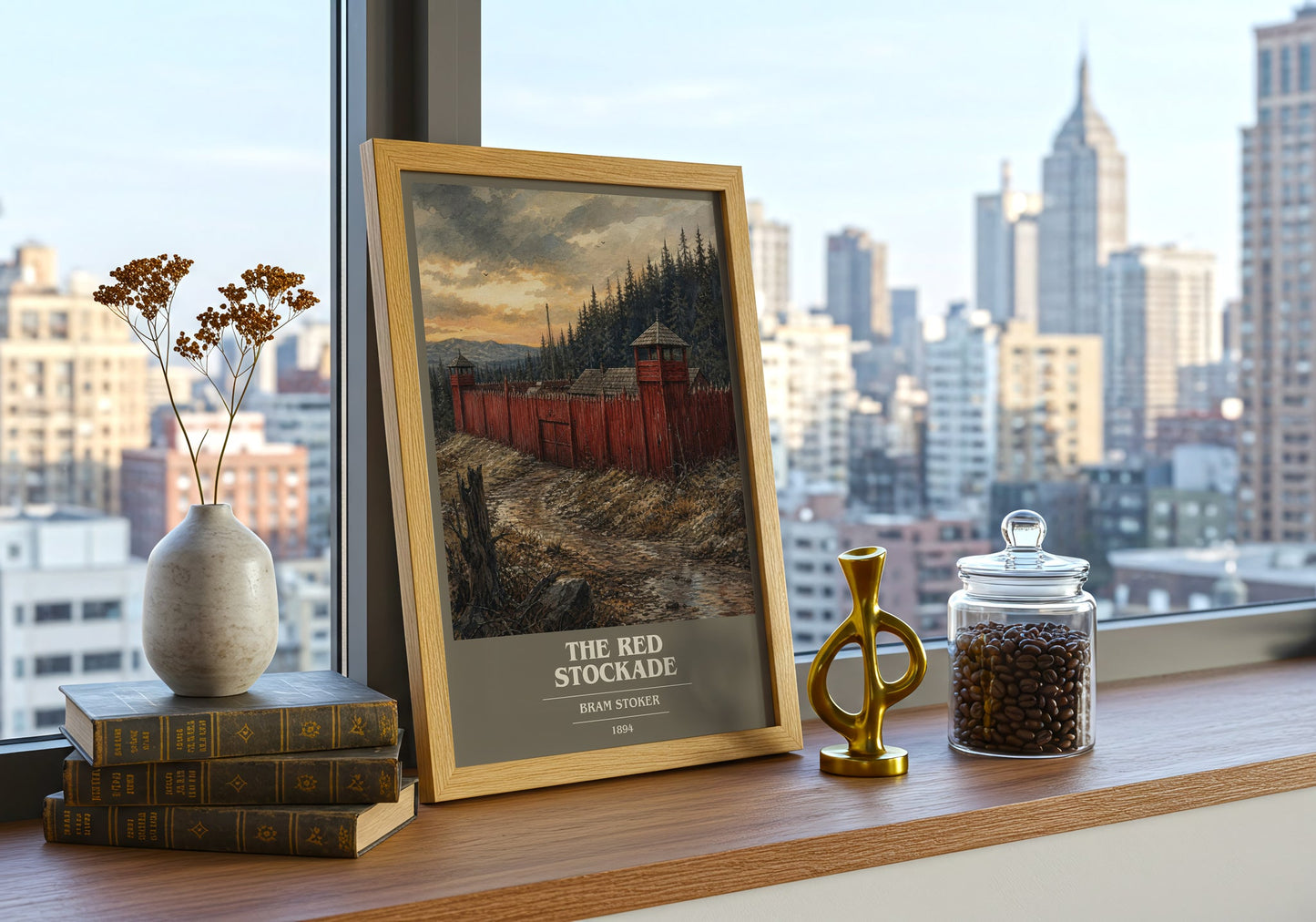 The Red Stockade book cover print framed by window – literary home decor
