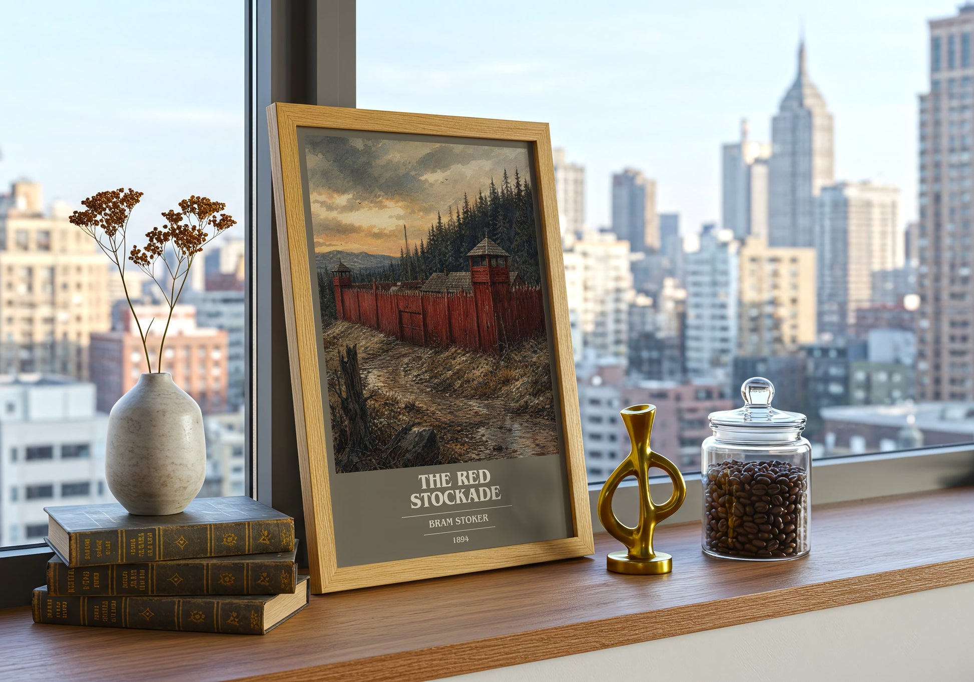 The Red Stockade book cover print framed by window – literary home decor