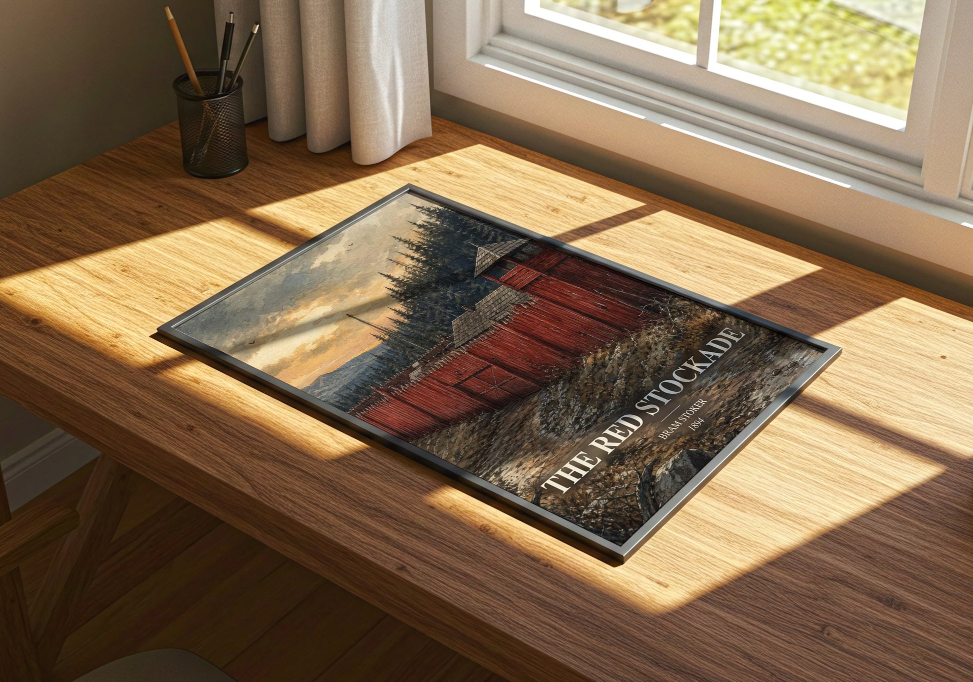 The Red Stockade watercolour book poster framed on wall – horror wall art