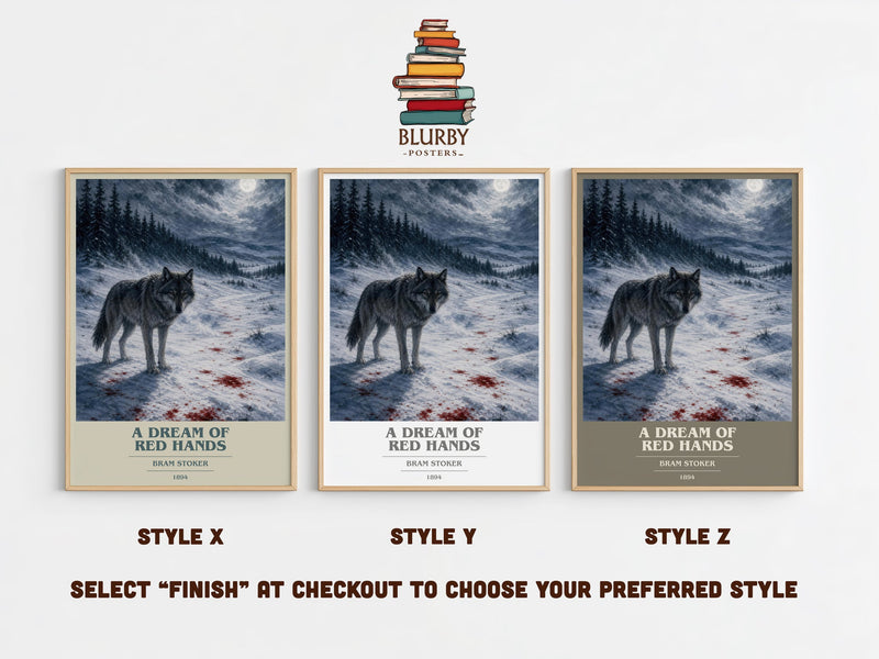 A Dream Of Red Hands book cover print in frame leaning in hallway – horror wall art