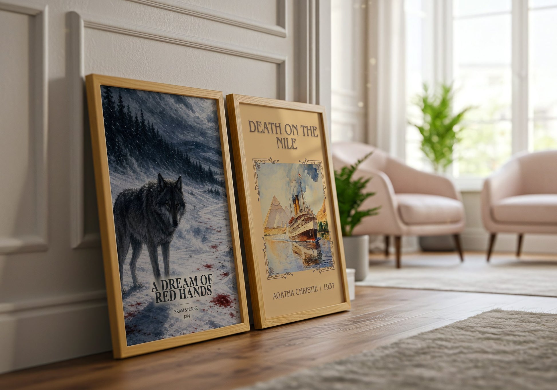 A Dream Of Red Hands watercolour print framed by window – literary home decor