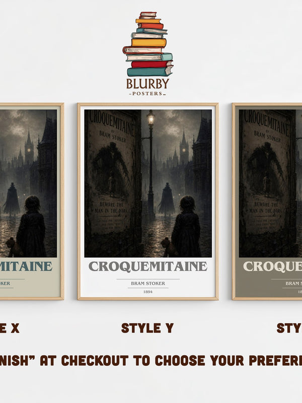 Croquemitaine book cover print in frame leaning in hallway – horror wall art