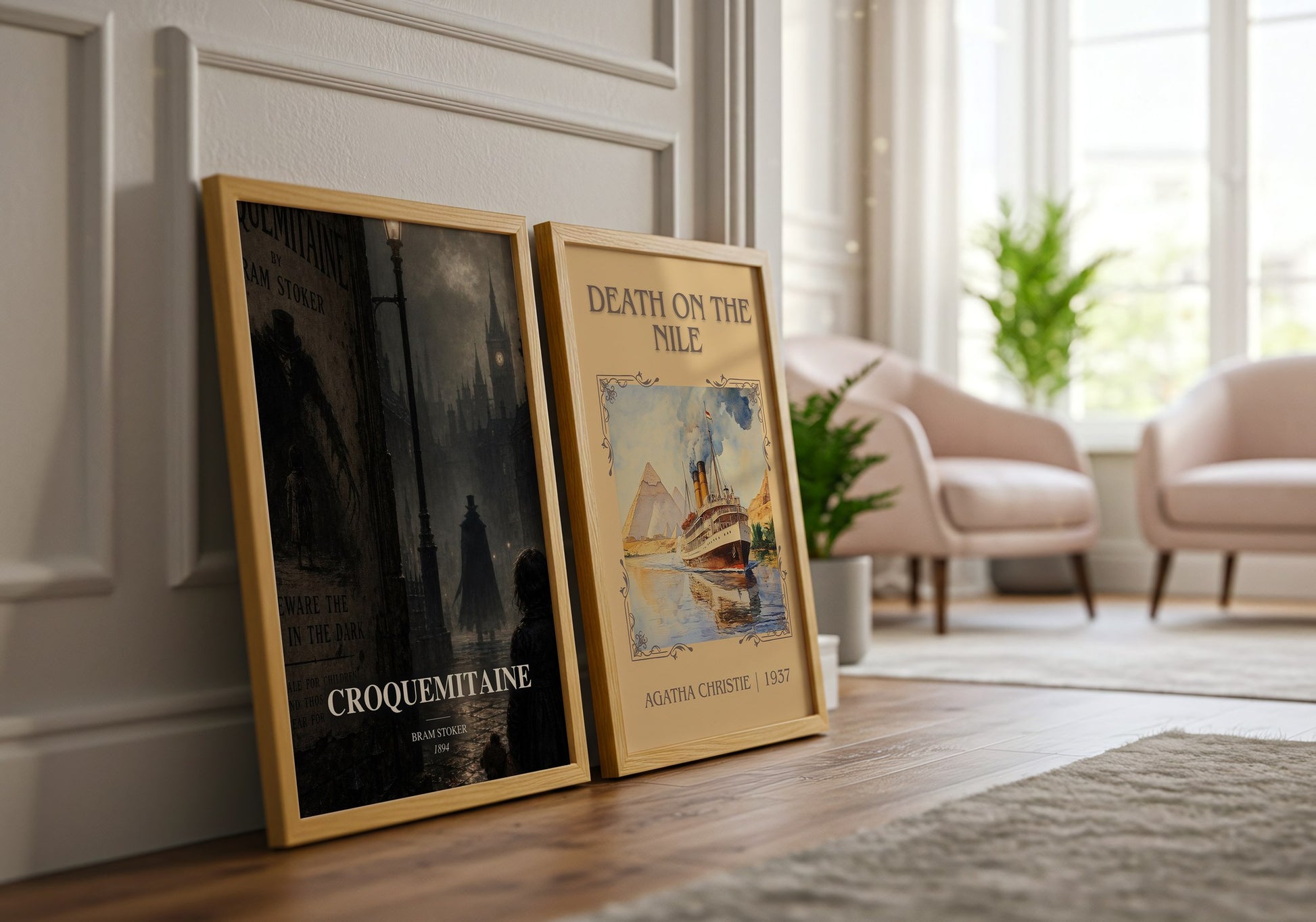 Croquemitaine watercolour print framed by window – literary home decor