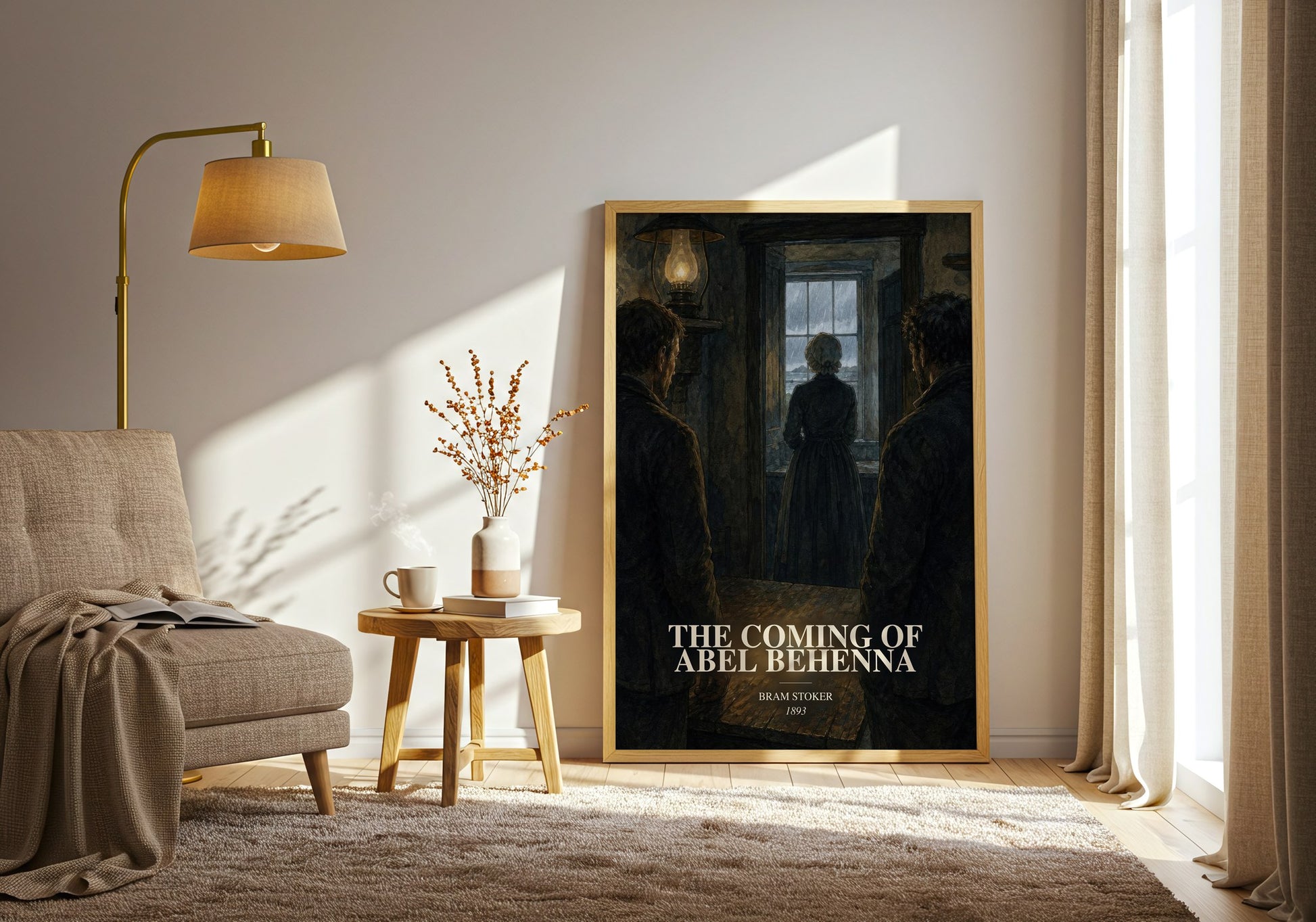 The Coming Of Abel Behenna watercolour print in frame leaning in hallway – gothic wall art