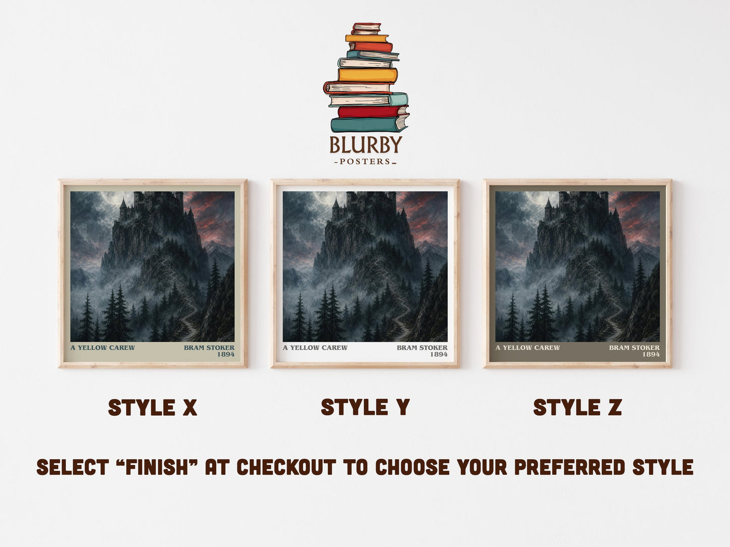 A Yellow Carew literary print in frame leaning in hallway – gothic wall art