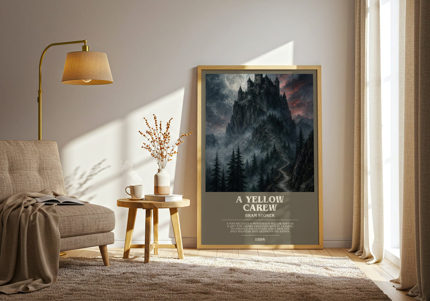 A Yellow Carew bookish print on bookshelf – Bram Stoker fan gift