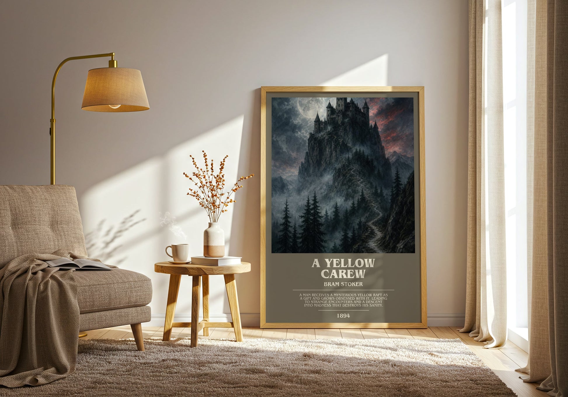 A Yellow Carew bookish print on bookshelf – Bram Stoker fan gift