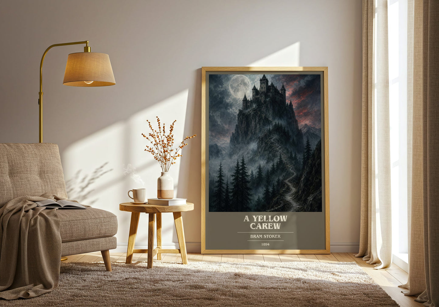 A Yellow Carew book cover print on bookshelf – Bram Stoker fan gift