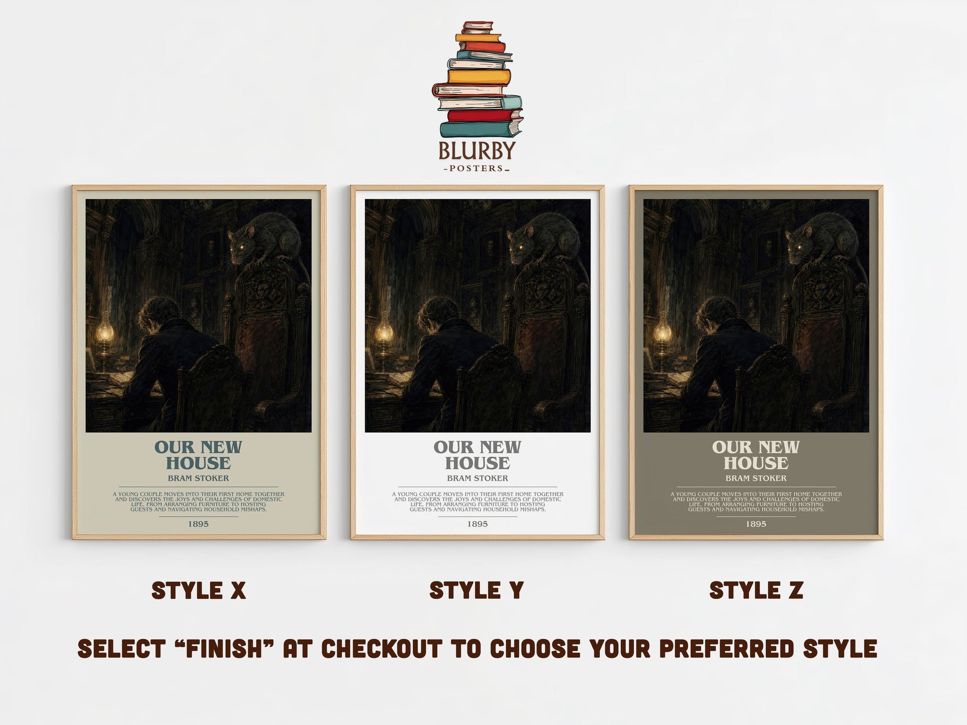 Our New House bookish print in frame leaning in hallway – horror wall art