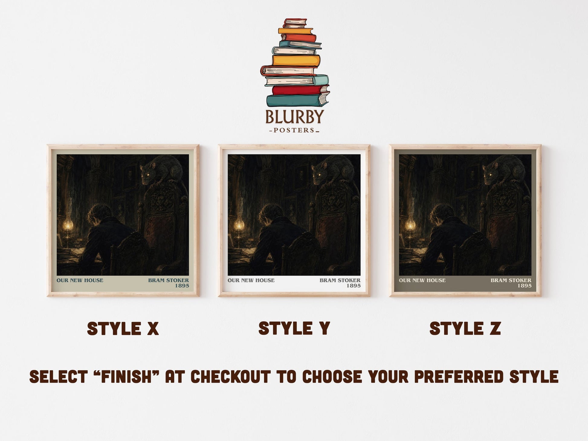 Our New House literary print in frame leaning in hallway – horror wall art