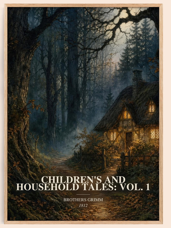 Children'S And Household Tales: Vol. 1 watercolour book poster by Brothers Grimm – framed literary art print