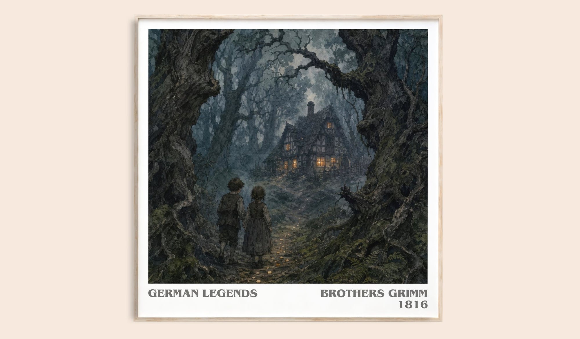German Legends literary book poster by Brothers Grimm – framed literary art print