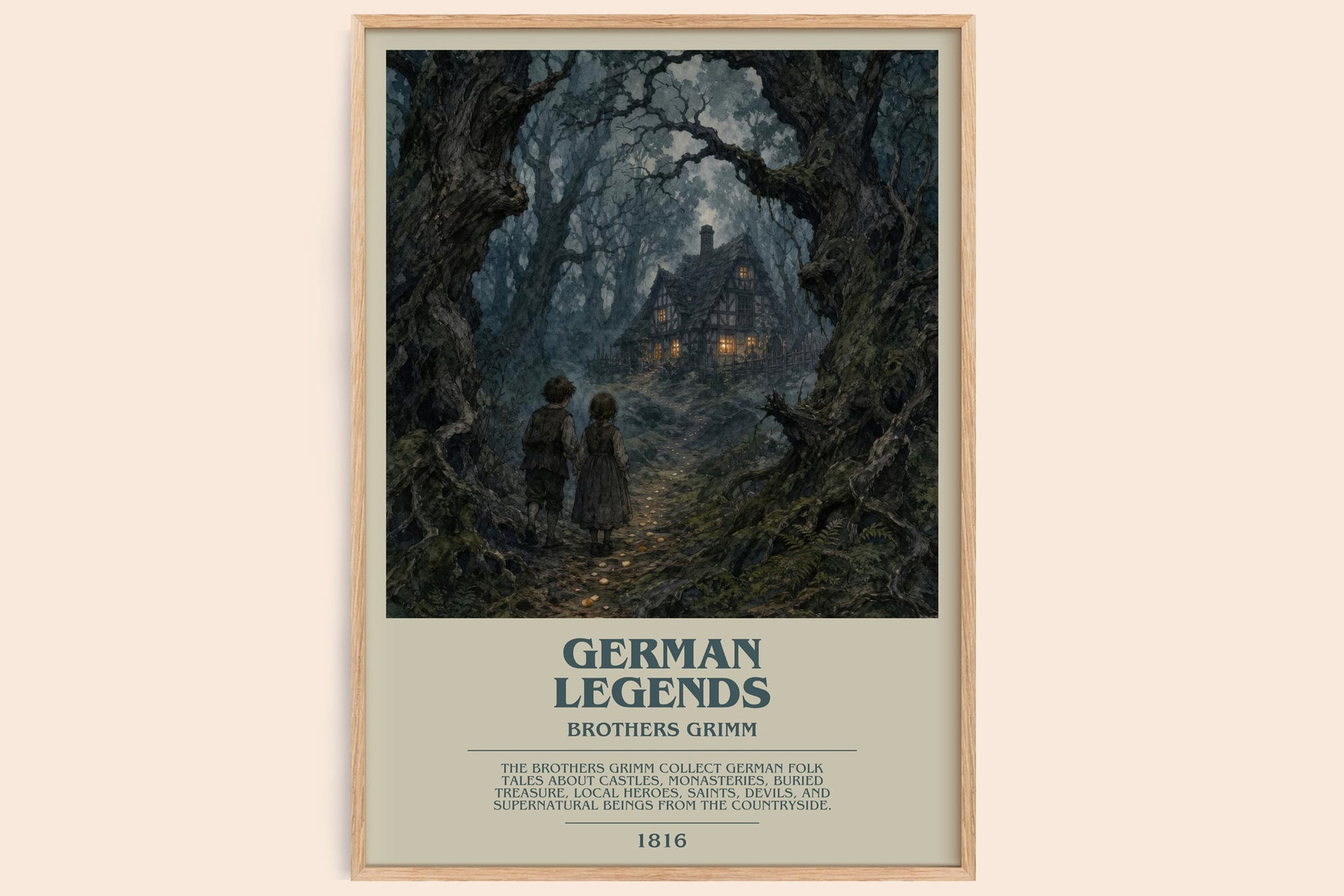 German Legends bookish book poster by Brothers Grimm – framed literary art print