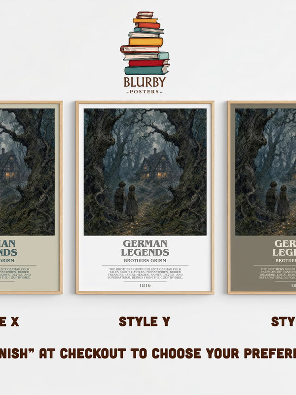 German Legends bookish print in frame leaning in hallway – childrens wall art