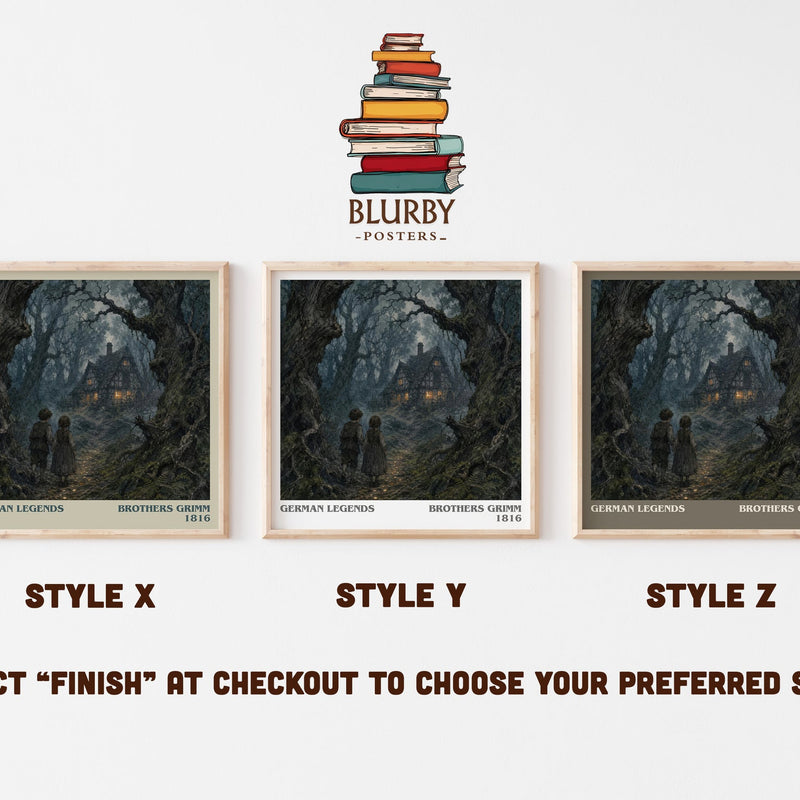 German Legends literary print in frame leaning in hallway – childrens wall art