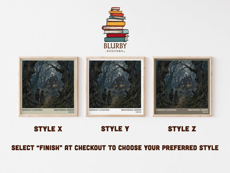 German Legends literary print in frame leaning in hallway – childrens wall art